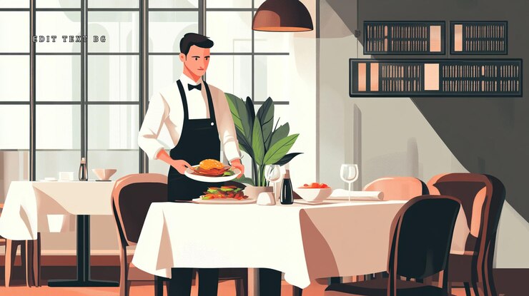 PSD servitore che serve cibo in un elegante ristorante