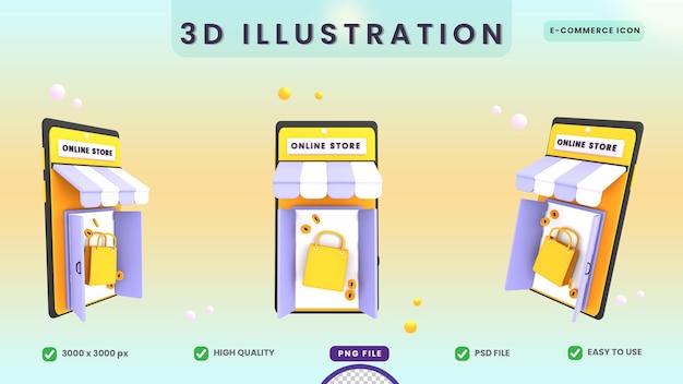 Servizio clienti 3d con fumetto e illustrazione di e-commerce icona parlante