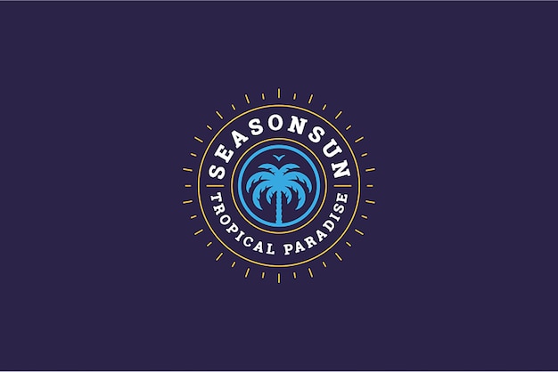 Servizio di vacanze in un paradiso tropicale modello di design di logo minimalista palma sole