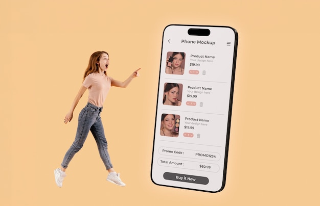 Seseorang menunjuk ke mockup telepon raksasa