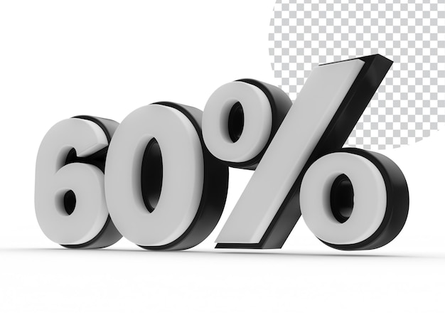 sessenta por cento de renderização em 3D de número preto