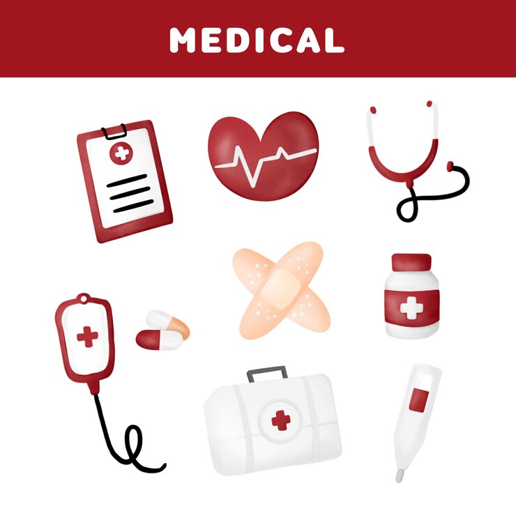 Set 3d di elementi medici e sanitari