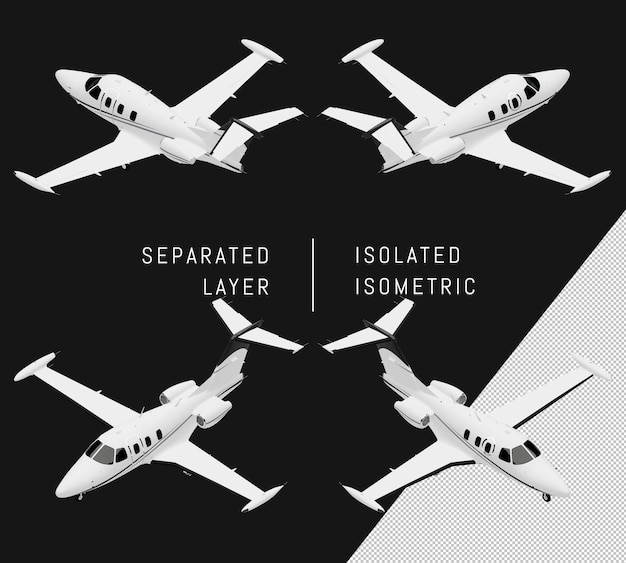 Set aereo isometrico isolato bianco business jet aereo