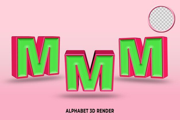 PSD set alphabet couleur vert clair et rouge rendu 3d