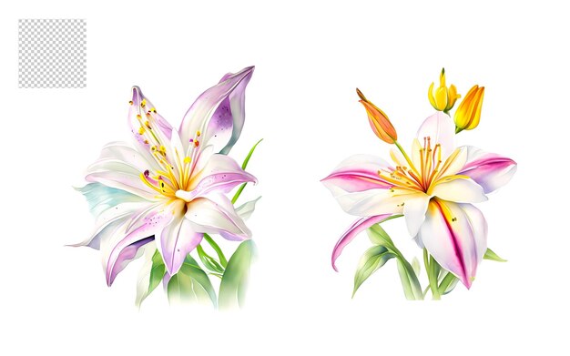 PSD set d'aquarelle et de fleurs en png