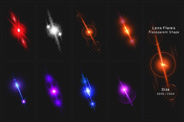 PSD set aus bunten transparenten lichtlinsen