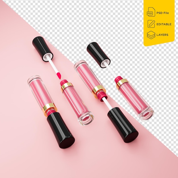 Set aus hellrosa Lipgloss, isoliert auf rosa Hintergrund Lipgloss Kosmetik 3D-Illustration