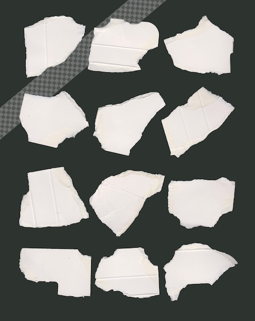 Set aus hochwertigem zerrissenem Papier, Karton, Kanten, Isolierte Stücke auf weißem Hintergrund
