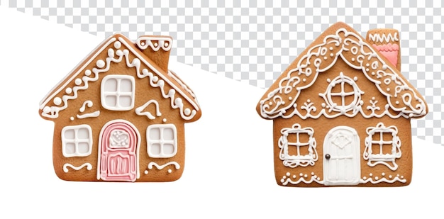 PSD set aus niedlichen hauskeksen und lebkuchenhäusern in einer weihnachtlichen zuckerplätzchen-kollektion