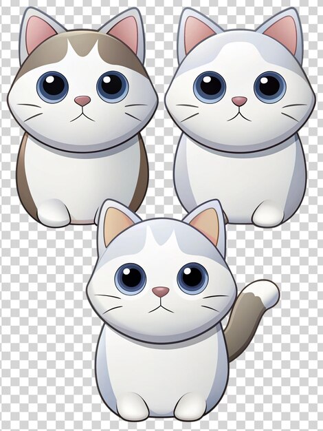 PSD set d'autocollants de chaton de dessin animé isolés sur fond transparent