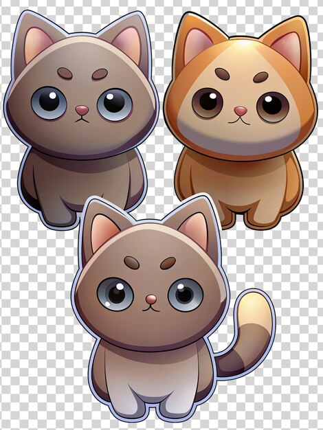 PSD set d'autocollants de chaton de dessin animé isolés sur fond transparent