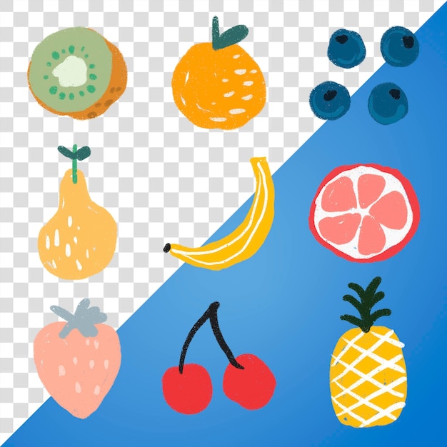 Set d'autocollants dessinés à la main sur des fruits PNG