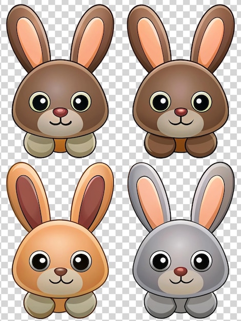 PSD set d'autocollants de lapin de dessin animé isolés sur fond transparent