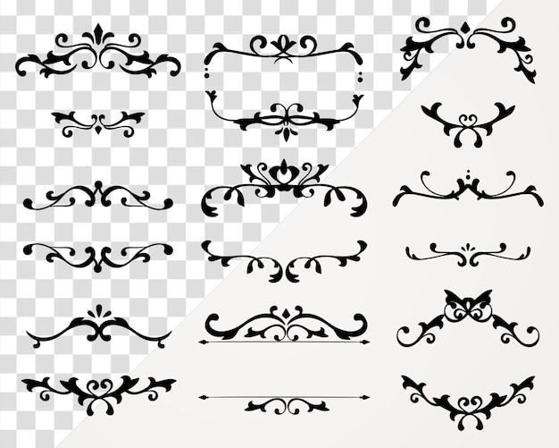 Set d'autocollants png à cadre ornemental noir élégant