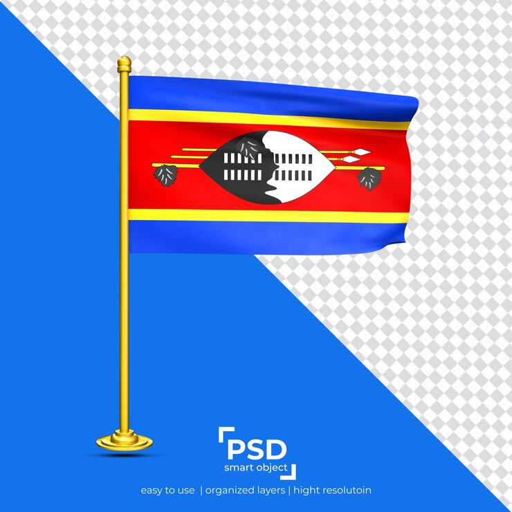 PSD set bendera melambai eswatini terisolasi pada latar belakang transparan