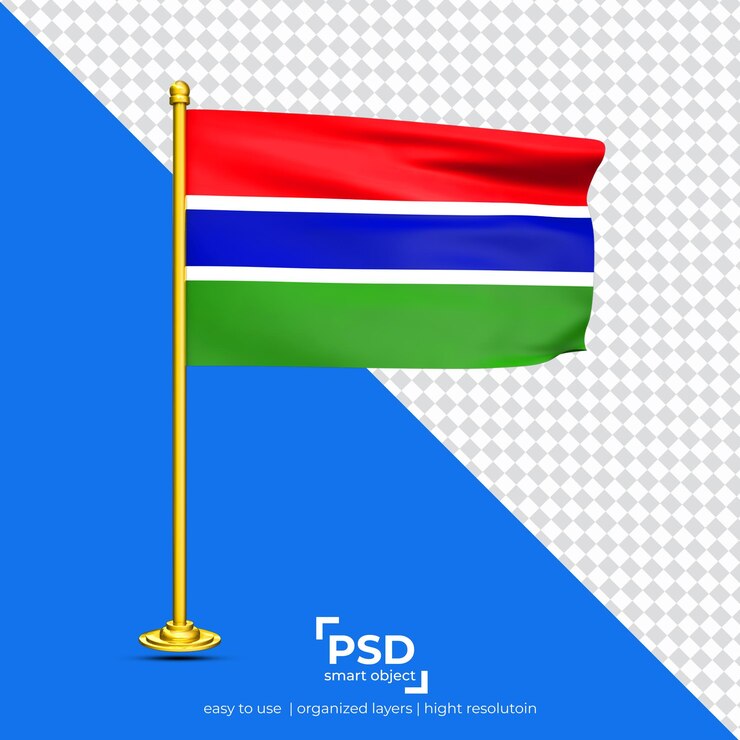 PSD set bendera melambai gambia terisolasi pada latar belakang transparan