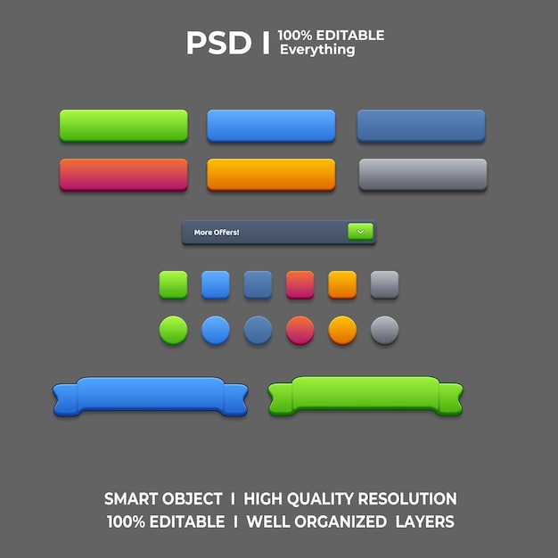 Set de boutons de l'interface utilisateur PSD