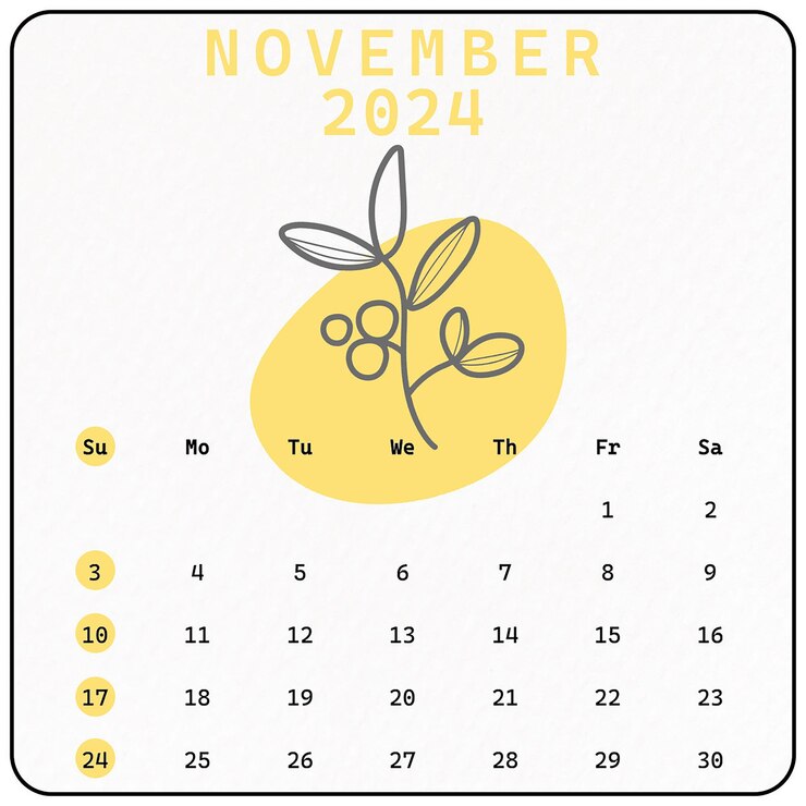 PSD set de calendrier 2024 avec des ornements floraux botaniques minimalistes dessinés à la main