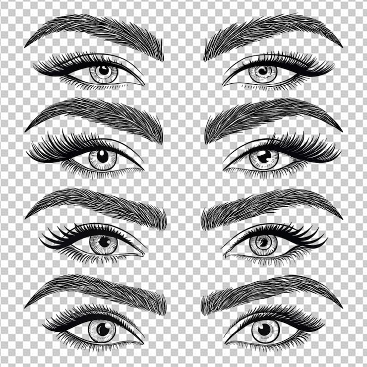PSD set de clipart de cejas de estilo cricut blanco y negro