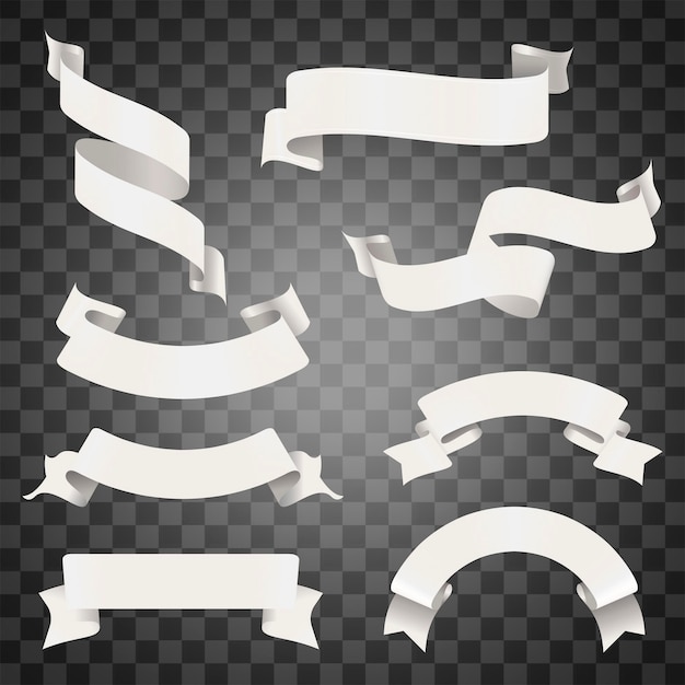 Set de cliparts de bannières décoratives blanches avec image PNG sur ruban