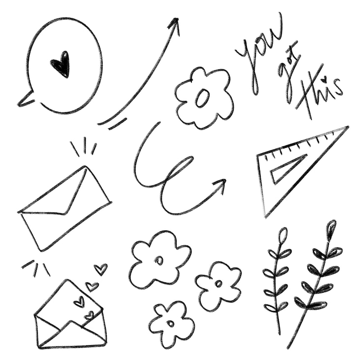 PSD set de doodles per reti sociali en fondo blanco