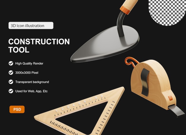 PSD set de ícones 3d de ferramentas de construção