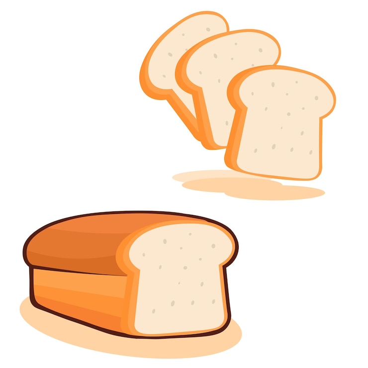 PSD set de ícones de alimentos de padaria ilustração vetorial de pão em fatias de desenho animado
