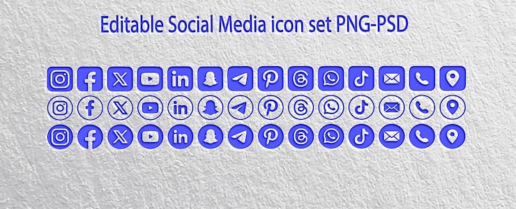 PSD set de ícones de mídia social editáveis em png e psd