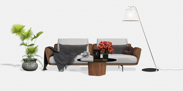 Set de decoración de interiores en 3d.