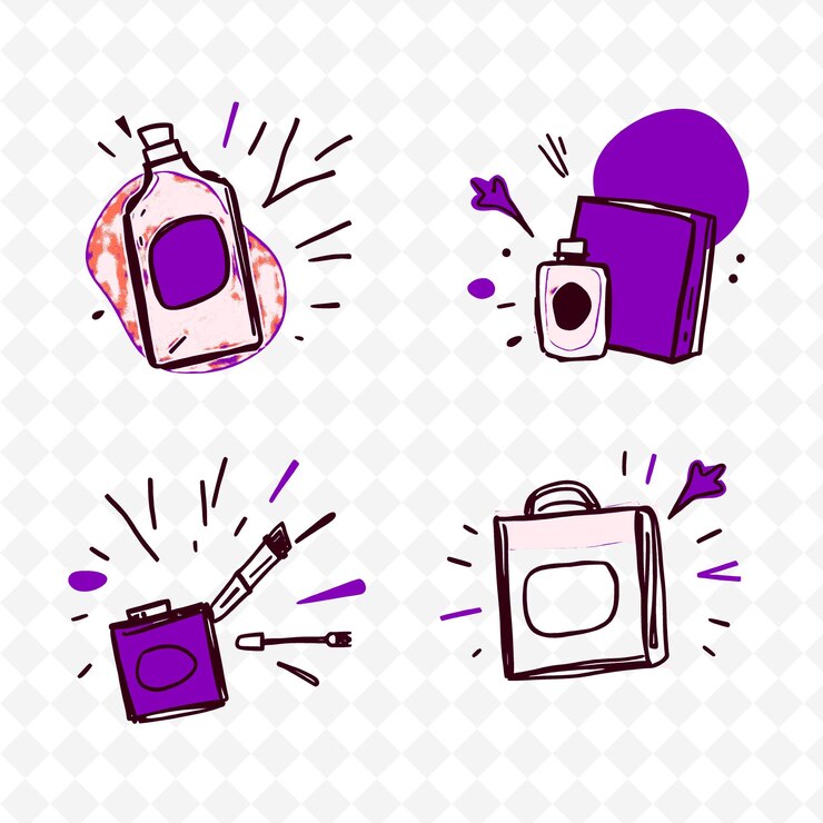 PSD set di 4 illustrazioni vettoriali in grassetto con contorni spessi su sfondo bianco intenso isolato item di disegno a mano carino