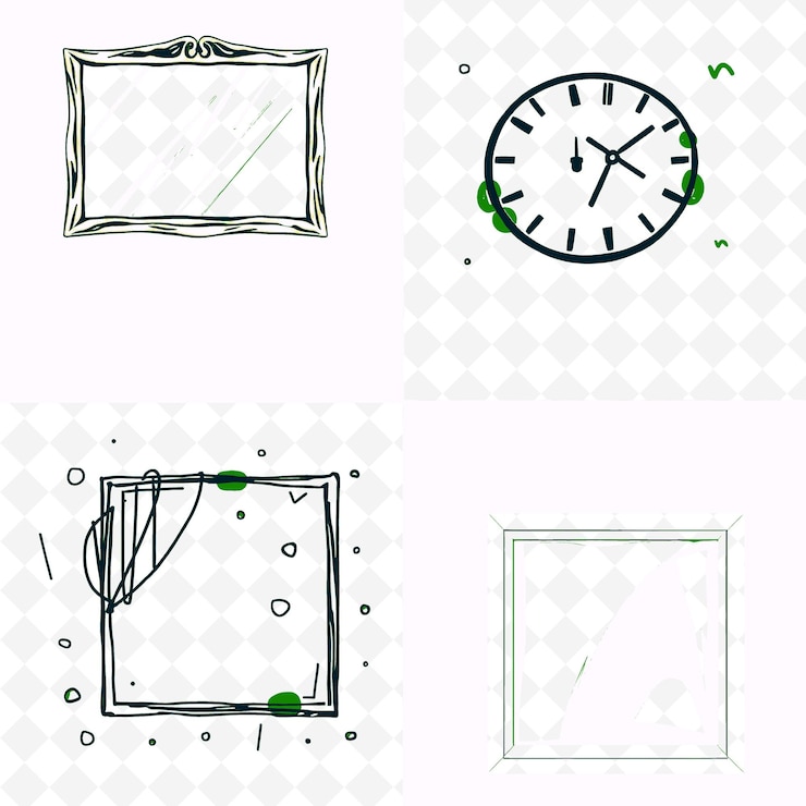 PSD set di 4 illustrazioni vettoriali in grassetto con contorni spessi su sfondo bianco intenso isolato item di disegno a mano carino