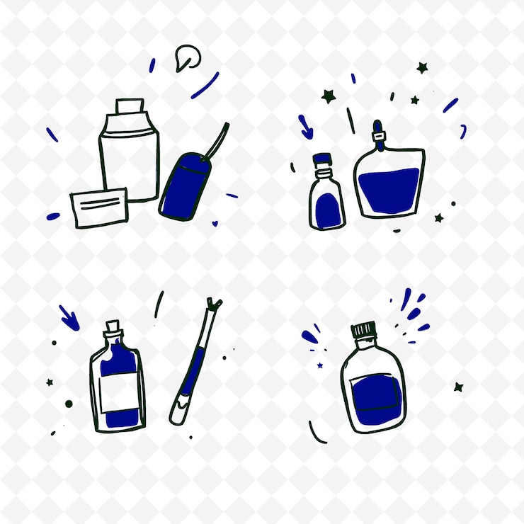 PSD set di 4 illustrazioni vettoriali in grassetto e spesse su sfondo bianco png