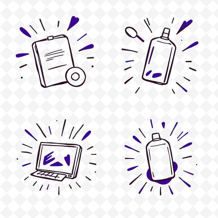 PSD set di 4 illustrazioni vettoriali in grassetto e spesse su sfondo bianco png