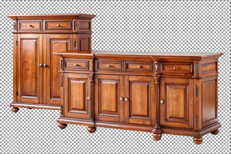 PSD set di armadietti in legno massiccio classici con eleganza