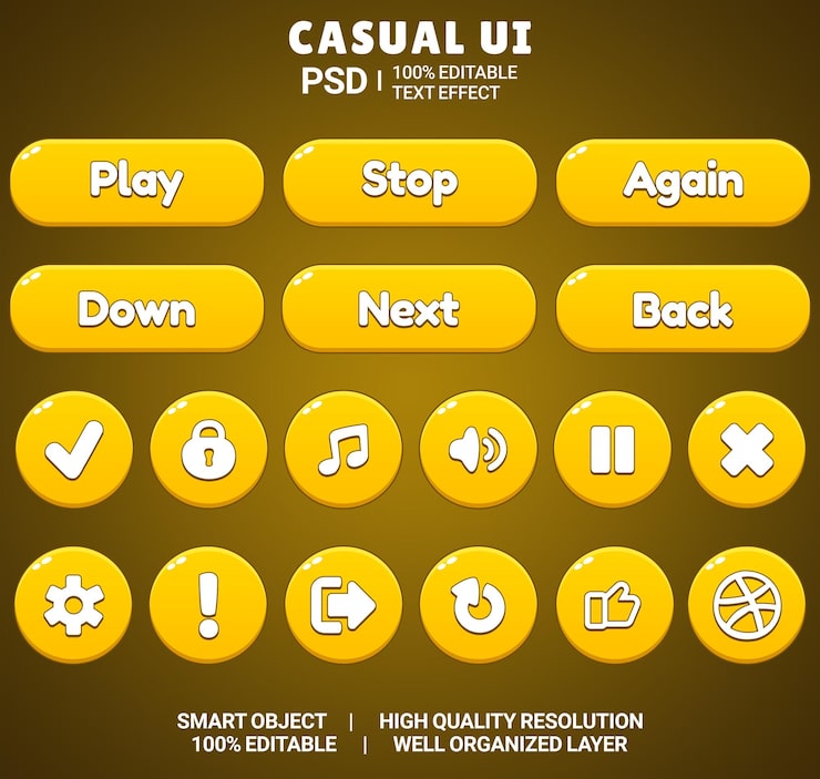 PSD set di beautiful game ui button cartoon style ui button 2d button 2d ui game icon set game ui