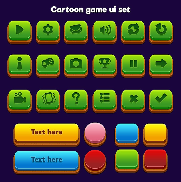 PSD set di beautiful game ui button cartoon style ui button 2d button 2d ui game icon set game ui