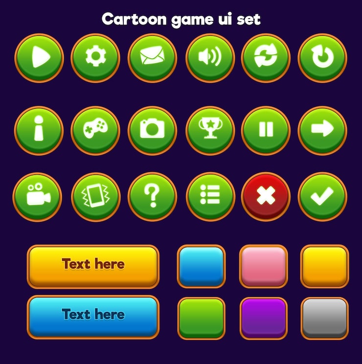 PSD set di beautiful game ui button cartoon style ui button 2d button 2d ui game icon set game ui