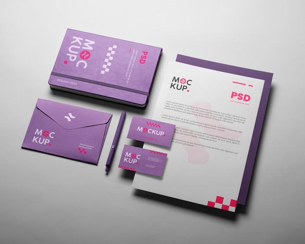 Set di cancelleria digitale lavanda mock-up design
