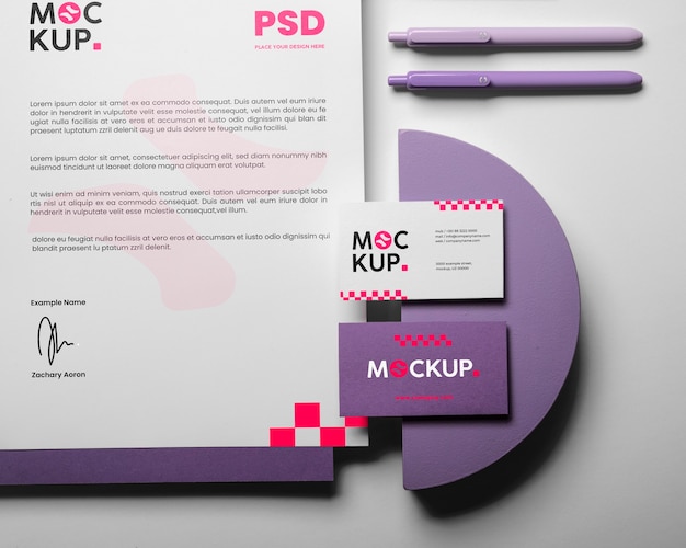 Set di cancelleria digitale lavanda mock-up design