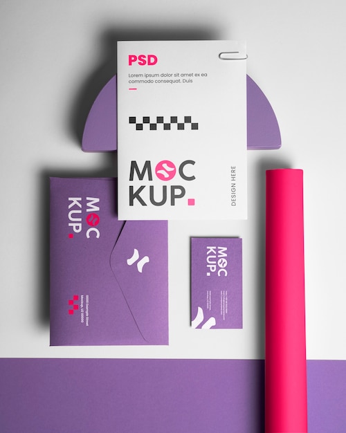 Set di cancelleria digitale lavanda mock-up design