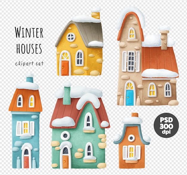 Set di case invernali nella neve