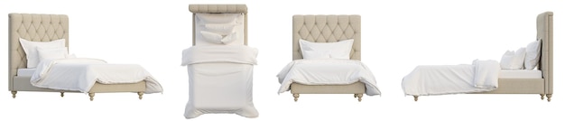 Set di Classic Elegant Bed isolato su sfondo trasparente rendering 3D