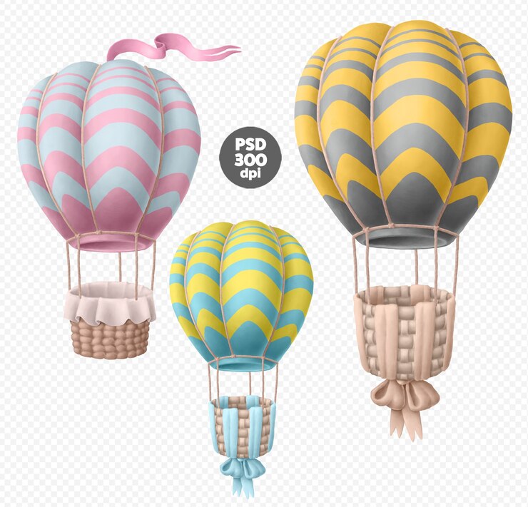PSD set di clipart psd di mongolfiere isolato