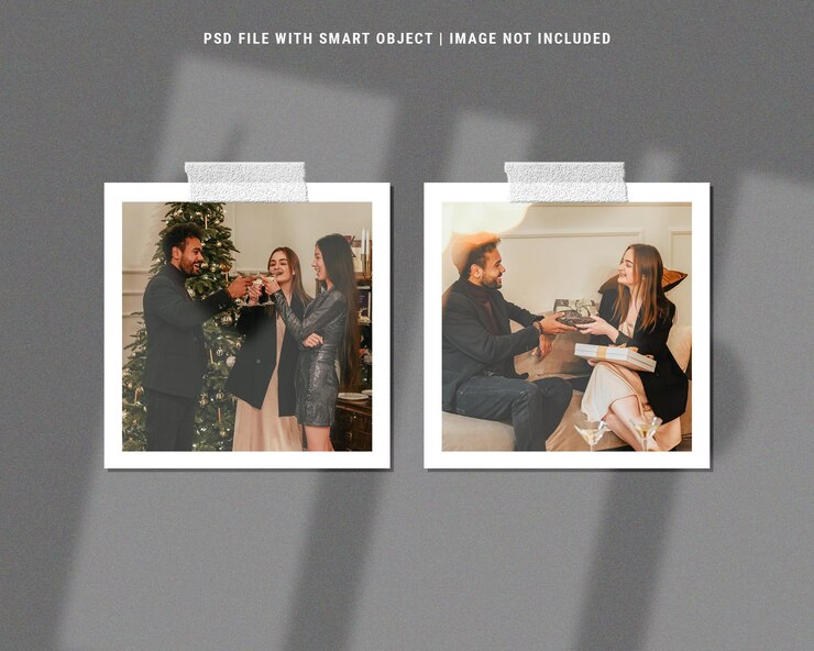 Set di cornici per foto di Capodanno mockup premium psd Premium Psd