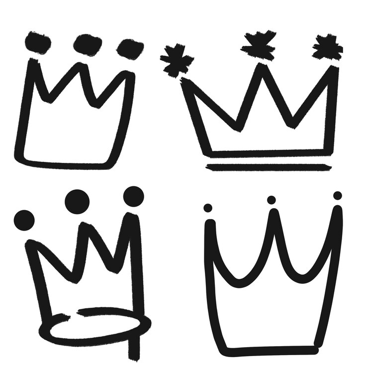 PSD set di crown doodle disegnati a mano
