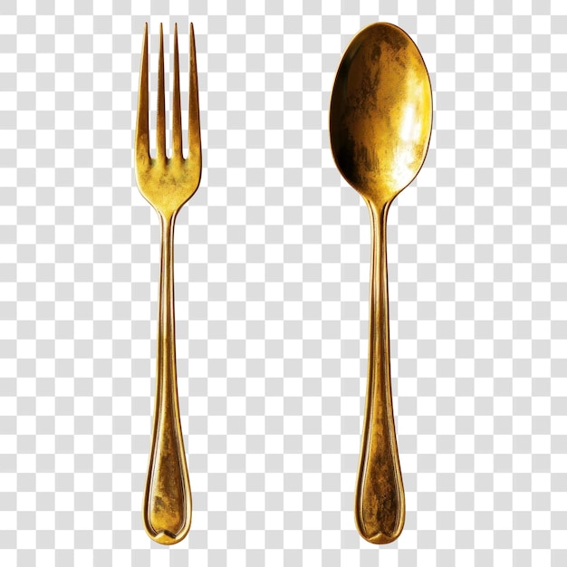 Set di cucchiai e forchette d'oro PNG posate d'oro