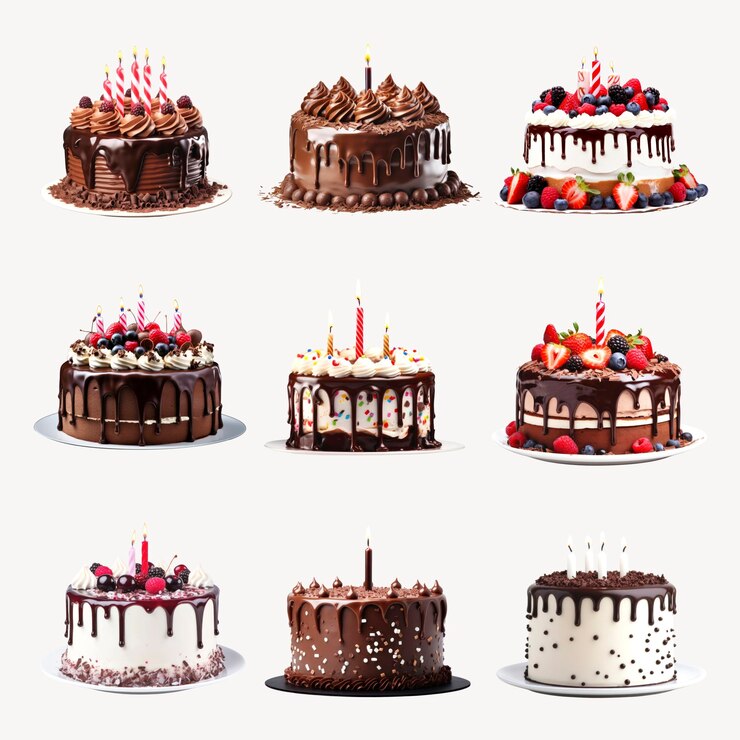 PSD set di deliziose torte di compleanno