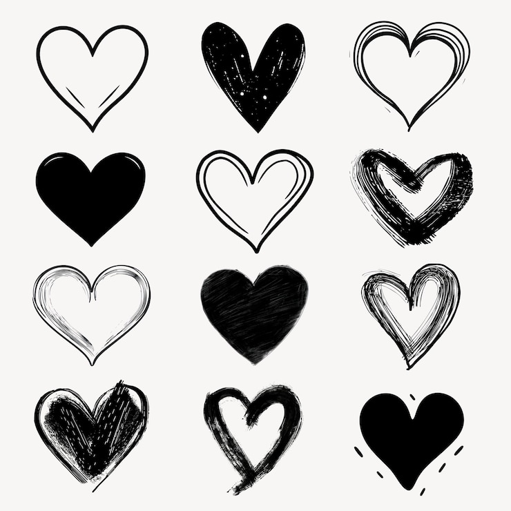 PSD set di disegni a cuore nero disegnati a mano
