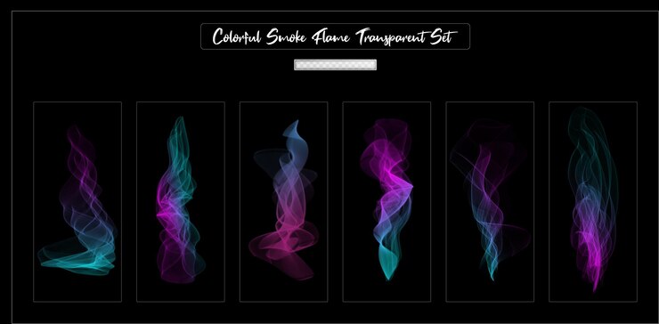 PSD set di effetti trasparenti colorati realistici con fiamma di fumo