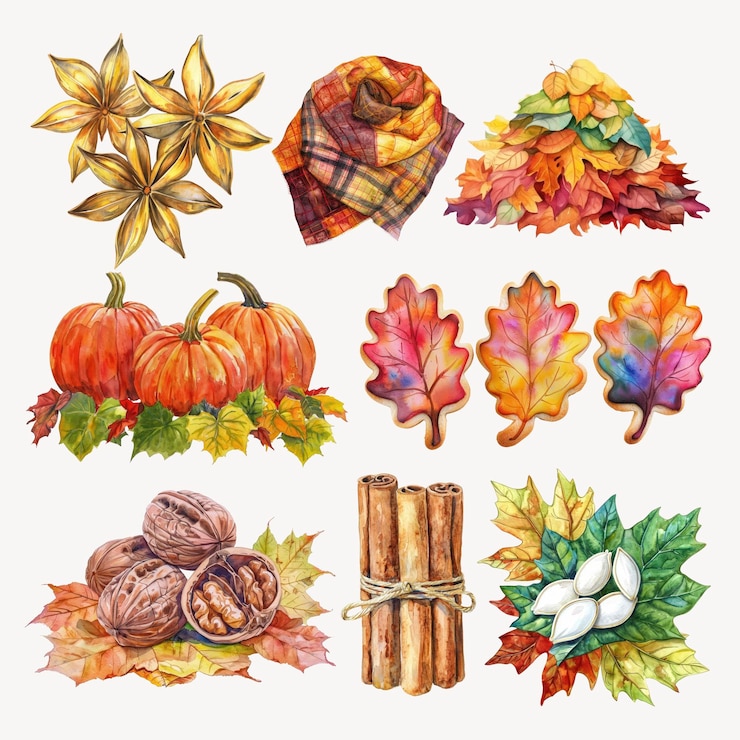 PSD set di elementi di illustrazione ad acquerello a tema autunnale